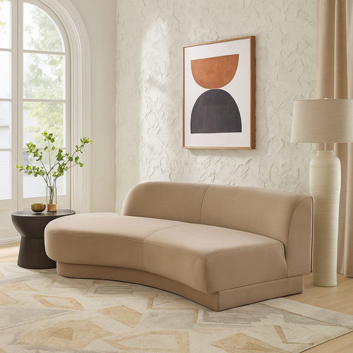 Zema Curved Left Facing Sofa Chaise | Modular Design | Camel Brown Fabric | 84"