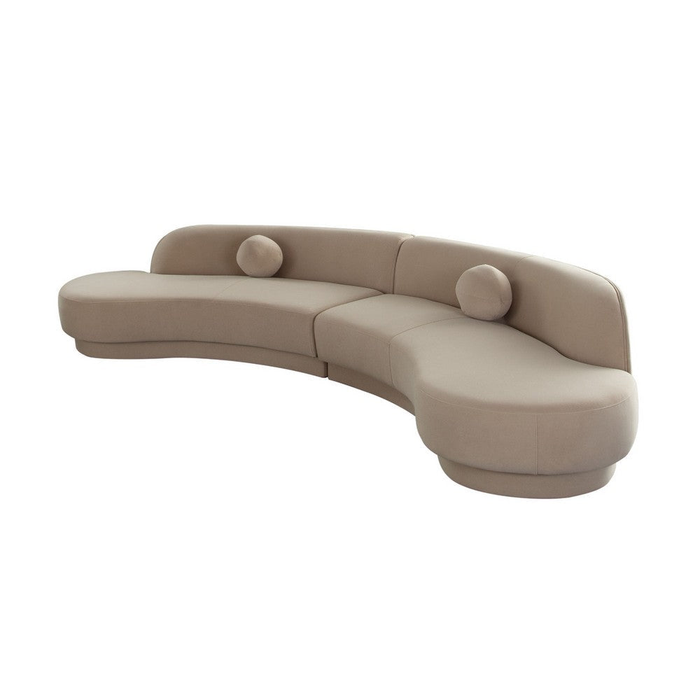 Zema 2 Piece Sofa | Curved Modular Design | Camel Brown Fabric | 2 Ball Pillows
