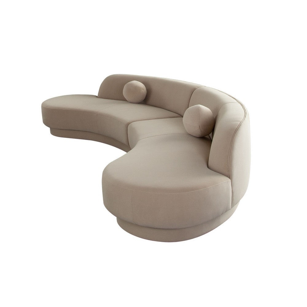 Zema 2 Piece Sofa | Curved Modular Design | Camel Brown Fabric | 2 Ball Pillows