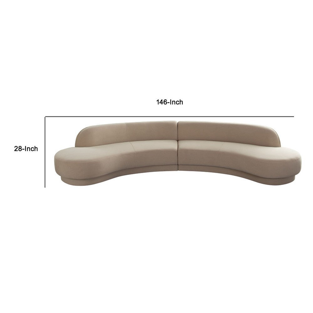 Zema 2 Piece Sofa | Curved Modular Design | Camel Brown Fabric | 2 Ball Pillows
