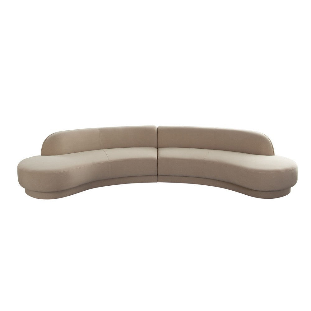 Zema 2 Piece Sofa | Curved Modular Design | Camel Brown Fabric | 2 Ball Pillows