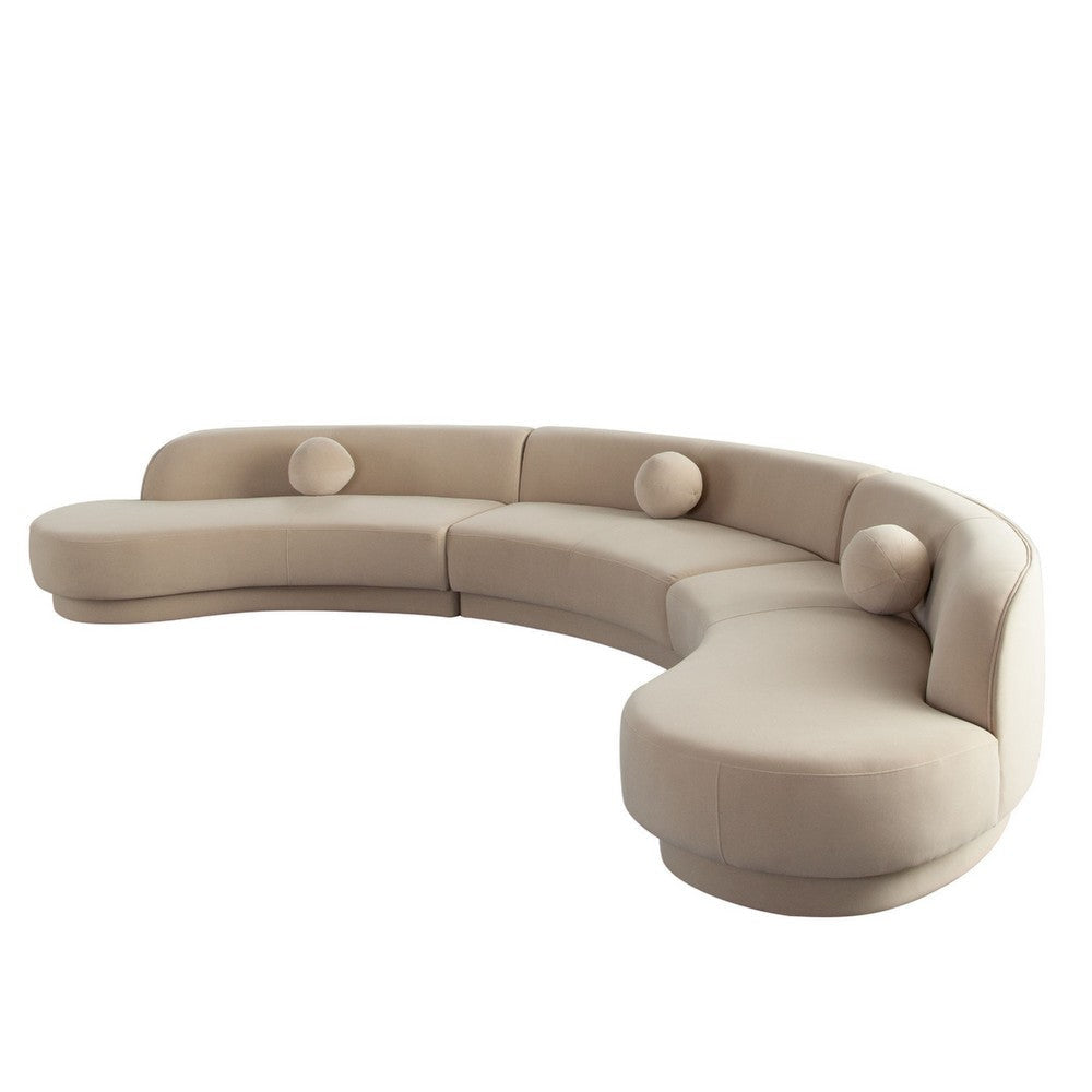 Zema 3 Piece Sofa | Curved Modular Design | Camel Brown Fabric | 3 Ball Pillows