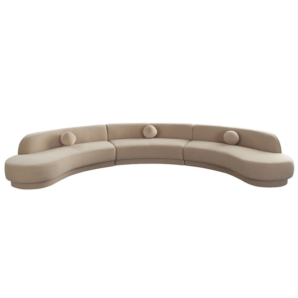 Zema 3 Piece Sofa | Curved Modular Design | Camel Brown Fabric | 3 Ball Pillows