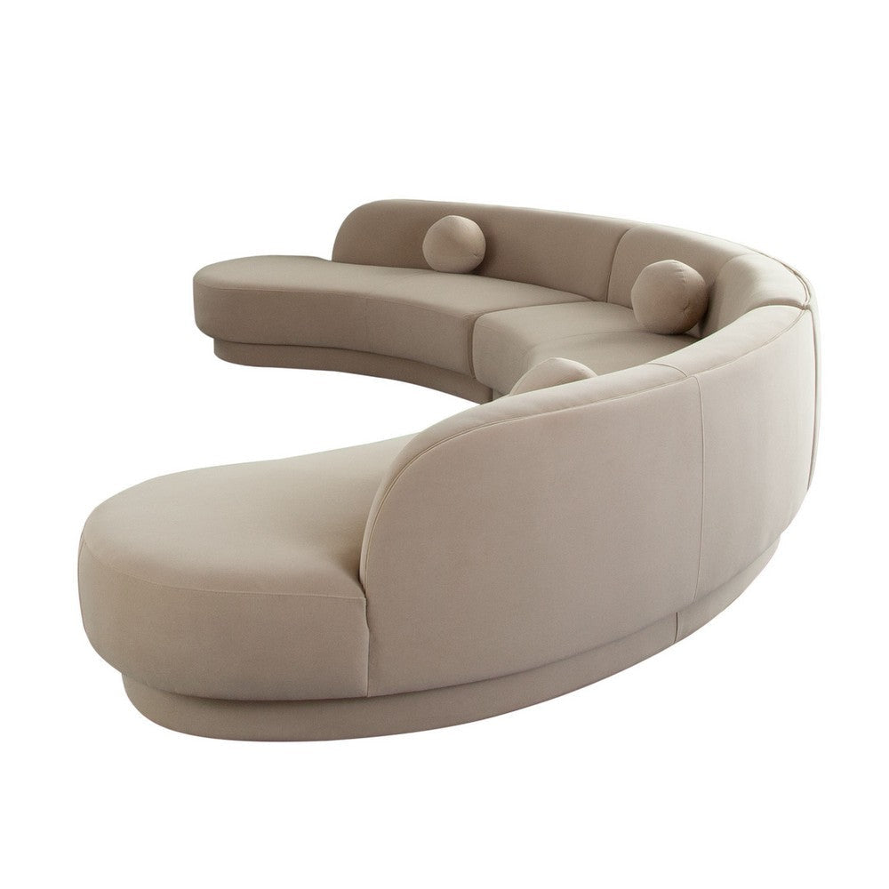 Zema 3 Piece Sofa | Curved Modular Design | Camel Brown Fabric | 3 Ball Pillows