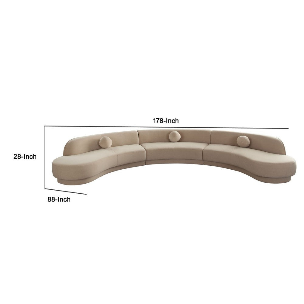 Zema 3 Piece Sofa | Curved Modular Design | Camel Brown Fabric | 3 Ball Pillows