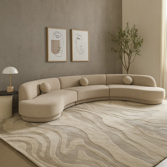 Zema 3 Piece Sofa | Curved Modular Design | Camel Brown Fabric | 3 Ball Pillows