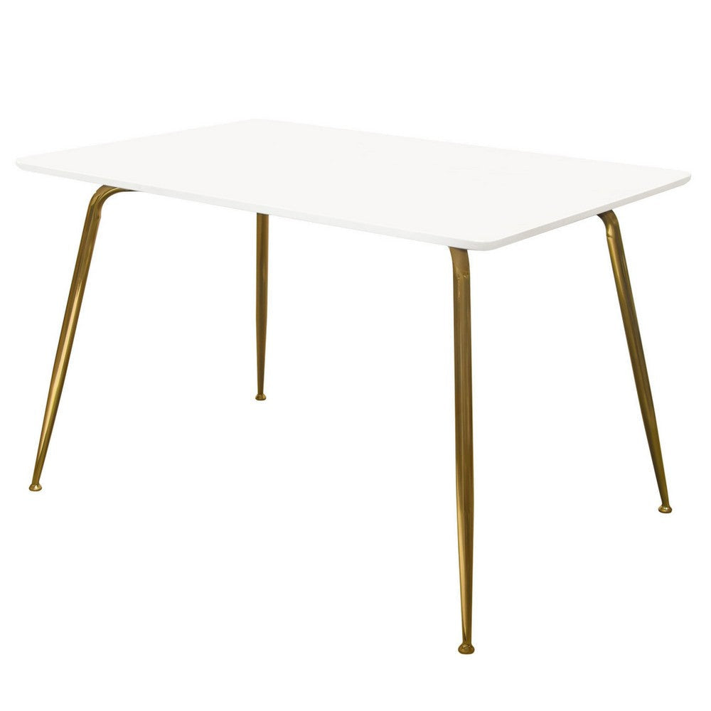 Iga Dining Table | 47’’ Lacquer White Rectangular Top | Gold Metal Legs BM338631