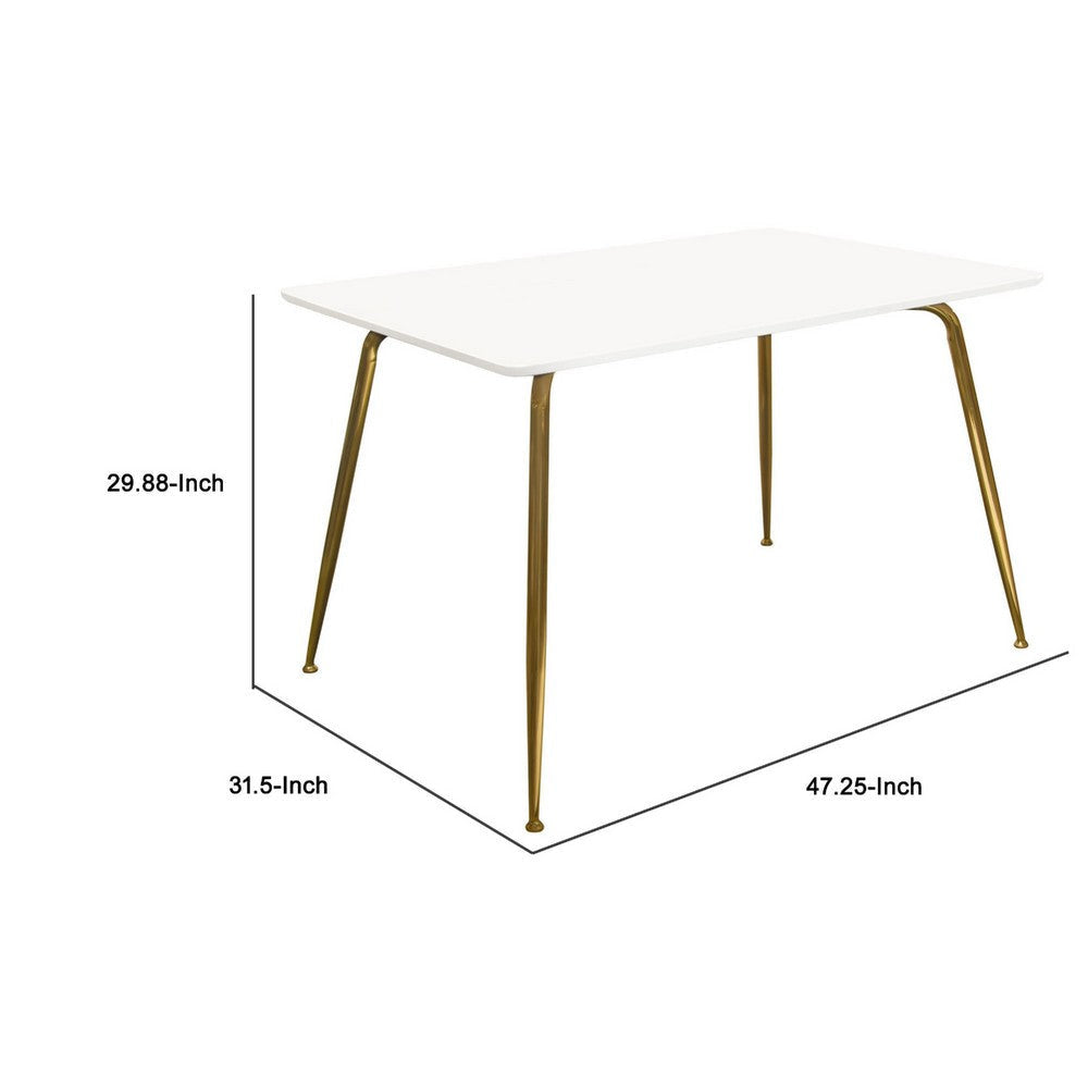 Iga Dining Table | 47’’ Lacquer White Rectangular Top | Gold Metal Legs BM338631