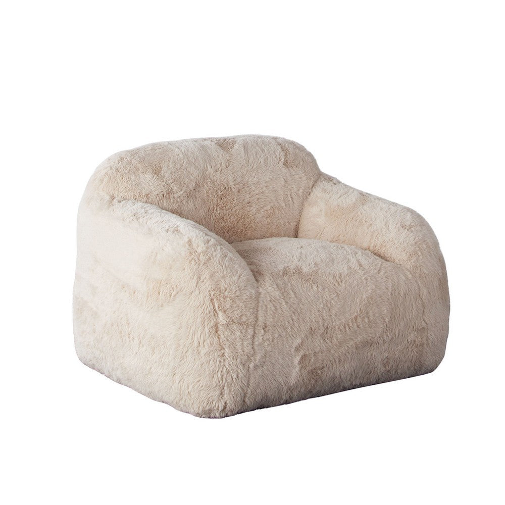 Accent Lounging Chair | Natural White Faux Fur | 44’’ Solid Wood Frame BM338632
