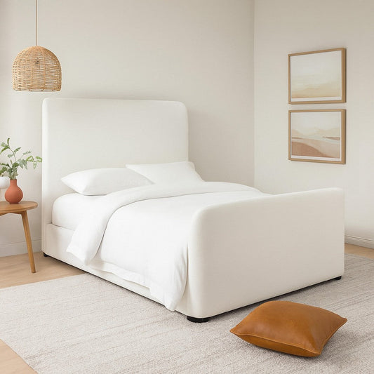 Zuo Contemporary Queen Size Bed | Contoured Tall White Padded Upholstery