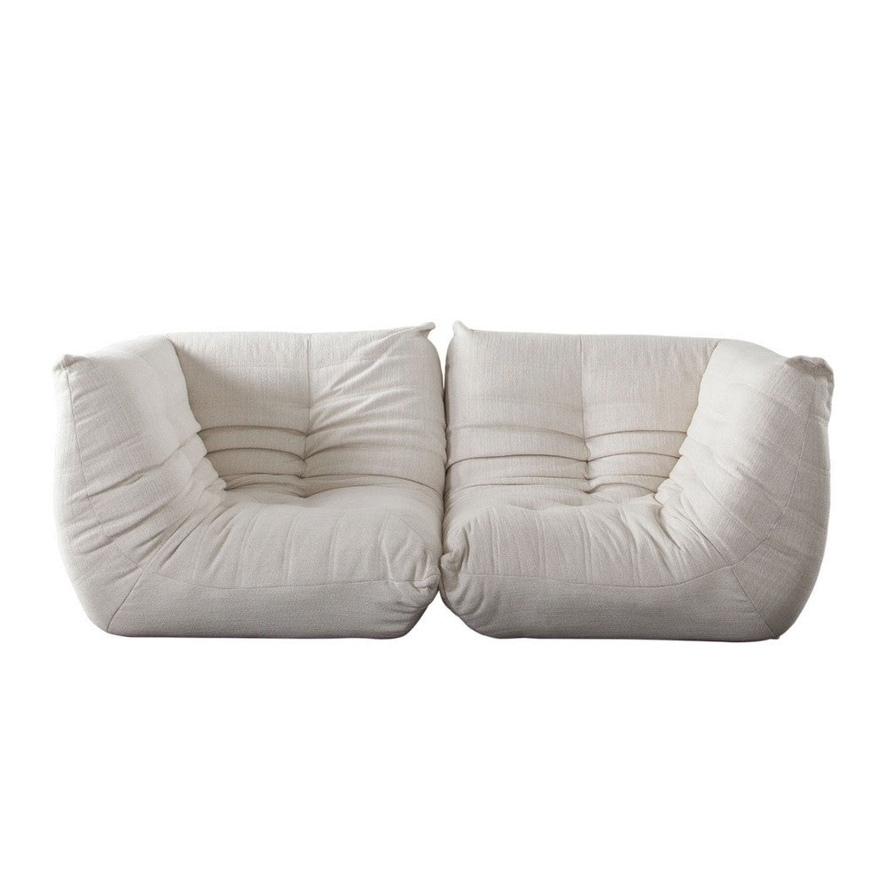 Ezee 2pc Modular Loveseat Sofa Set | Low Profile Floor Seating Cream Pleated Polyester BM338636