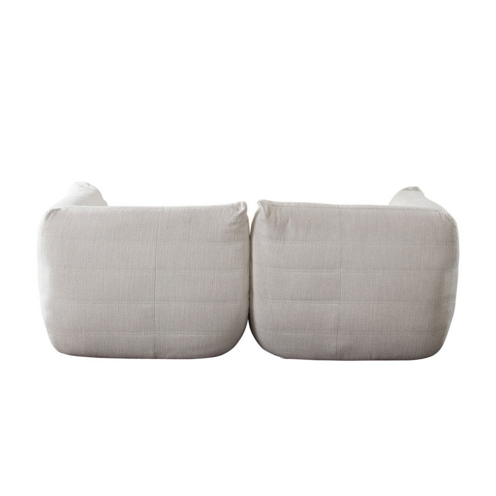 Ezee 2pc Modular Loveseat Sofa Set | Low Profile Floor Seating Cream Pleated Polyester BM338636