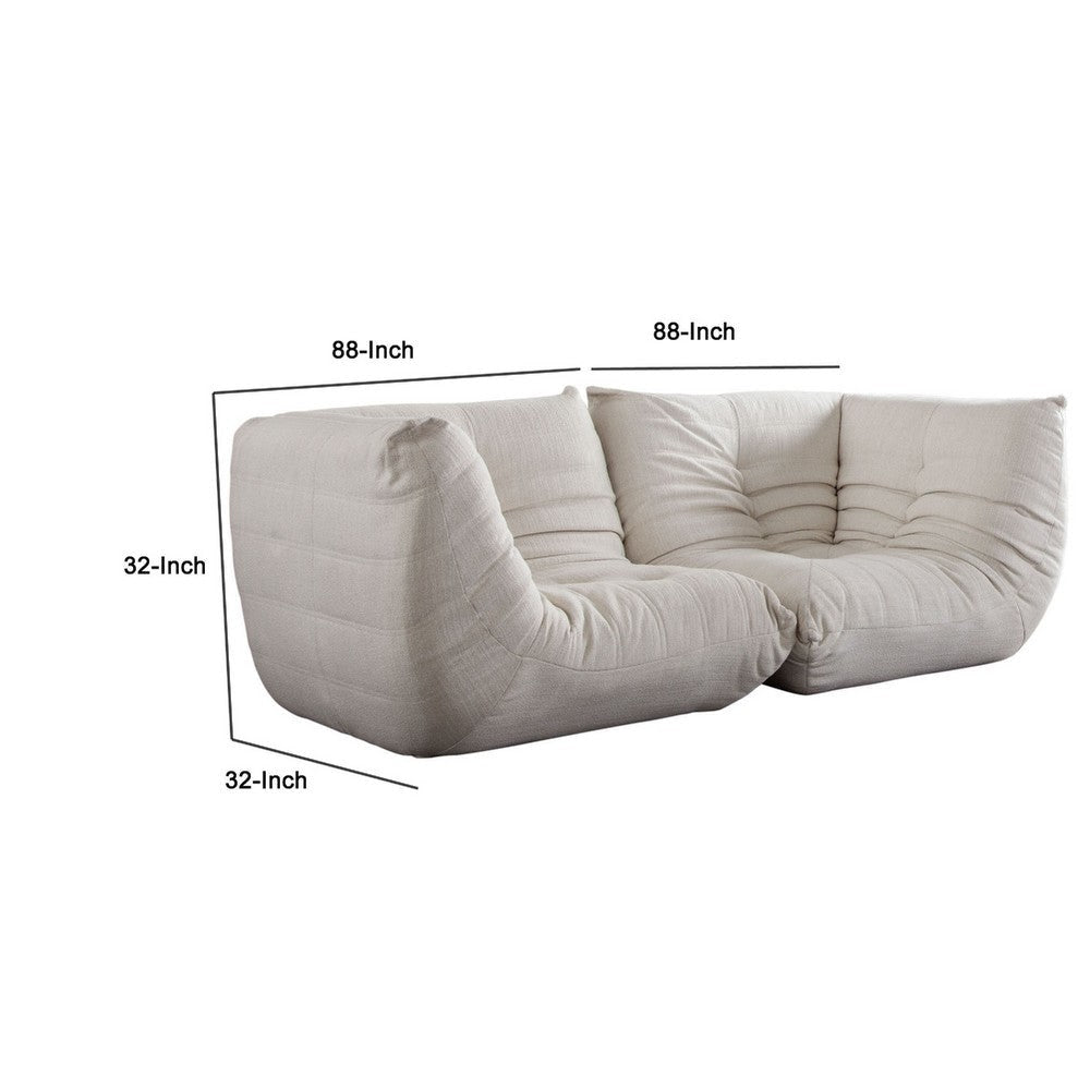 Ezee 2pc Modular Loveseat Sofa Set | Low Profile Floor Seating Cream Pleated Polyester BM338636