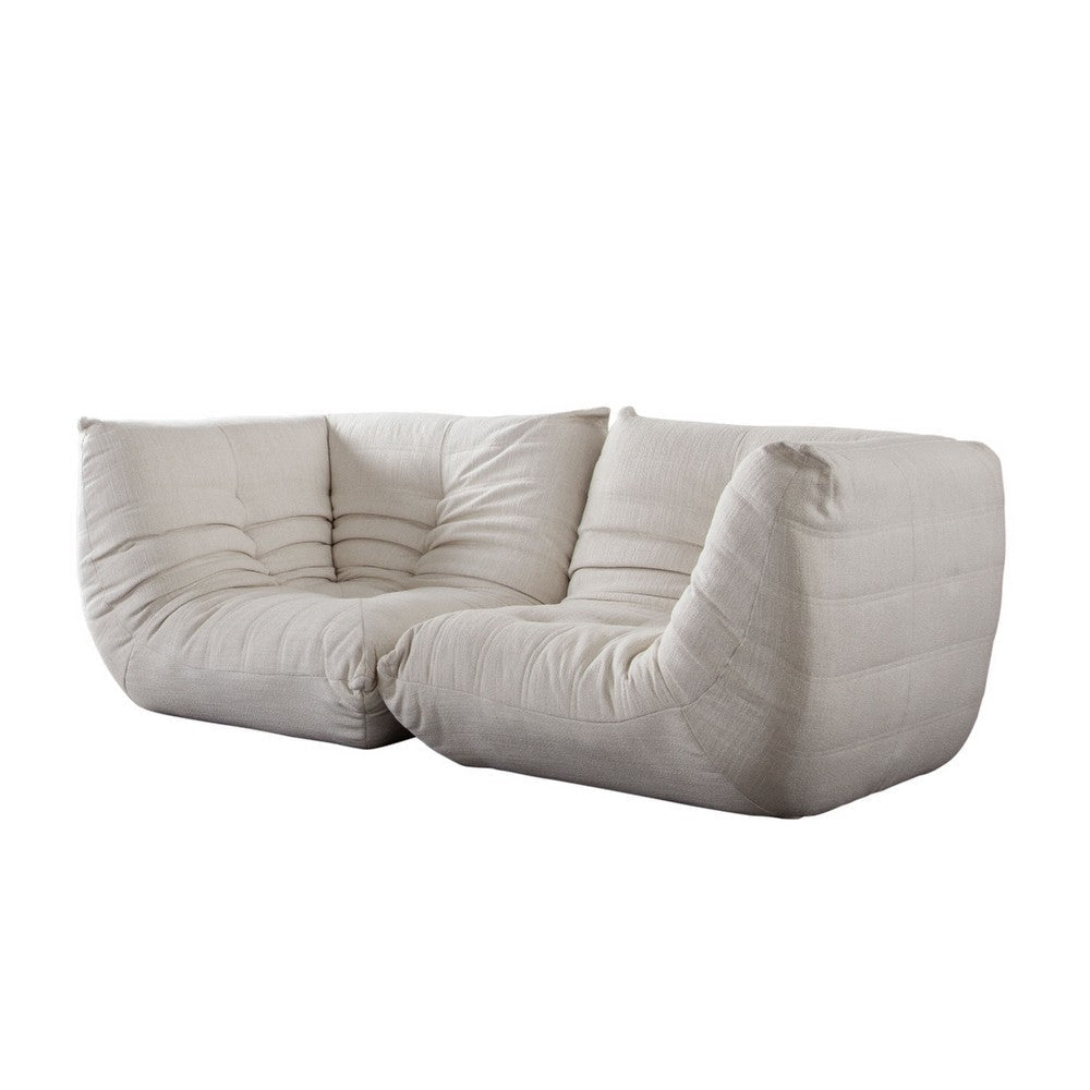 Ezee 2pc Modular Loveseat Sofa Set | Low Profile Floor Seating Cream Pleated Polyester BM338636