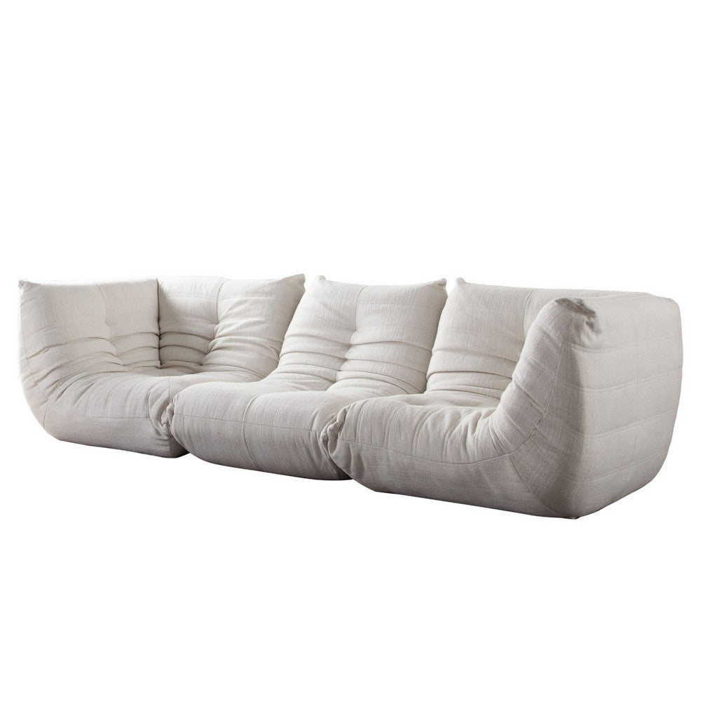Ezee 3pc Modular Sofa Set | Low Profile Floor Seating Cream Pleated Polyester BM338637