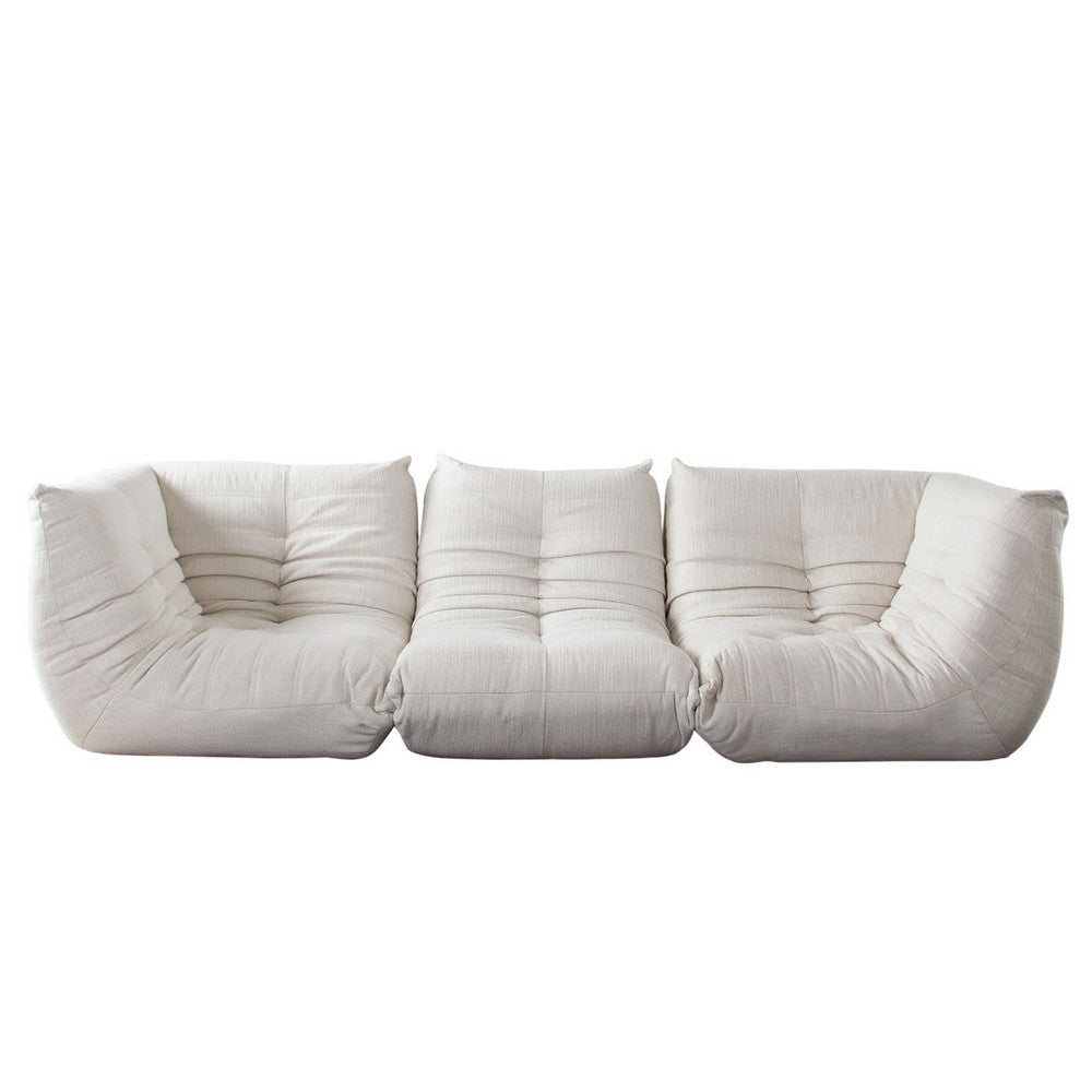 Ezee 3pc Modular Sofa Set | Low Profile Floor Seating Cream Pleated Polyester BM338637