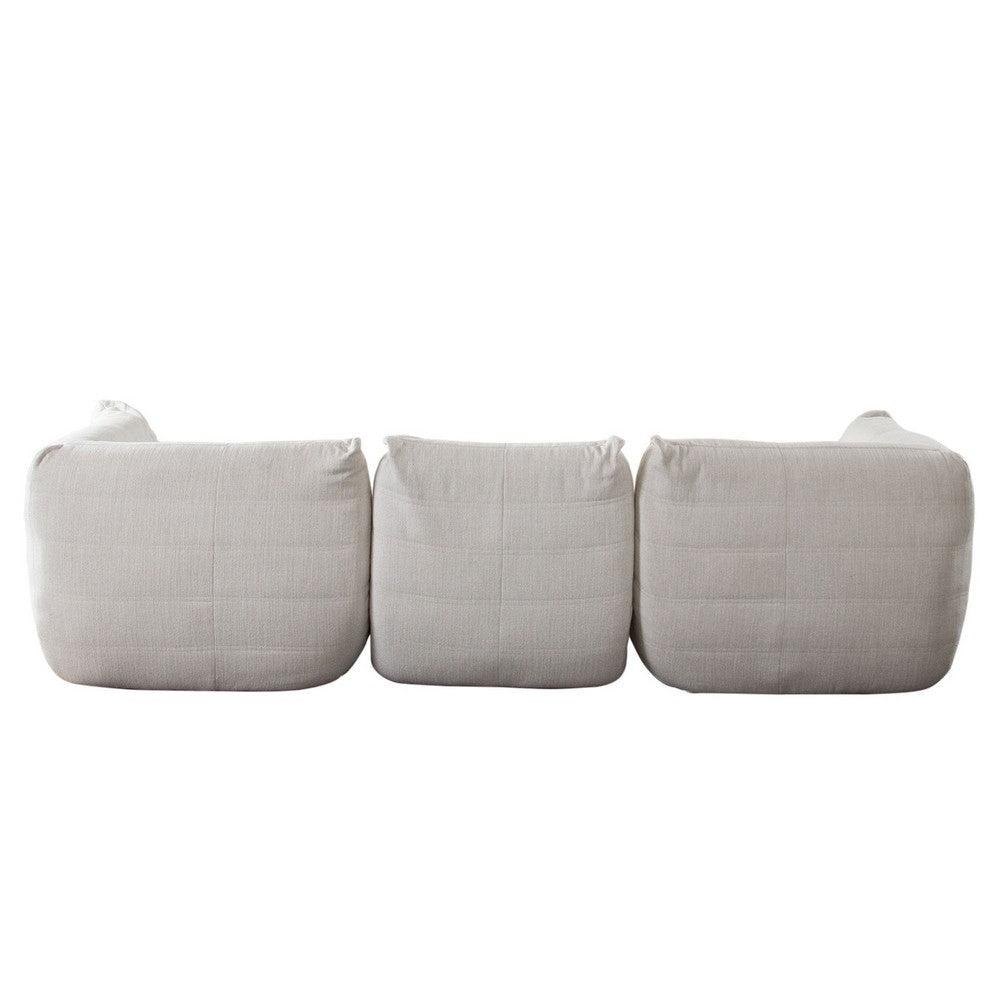 Ezee 3pc Modular Sofa Set | Low Profile Floor Seating Cream Pleated Polyester BM338637