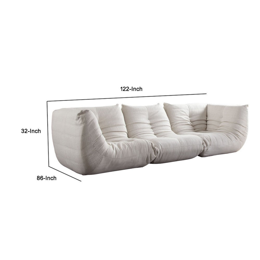 Ezee 3pc Modular Sofa Set | Low Profile Floor Seating Cream Pleated Polyester BM338637