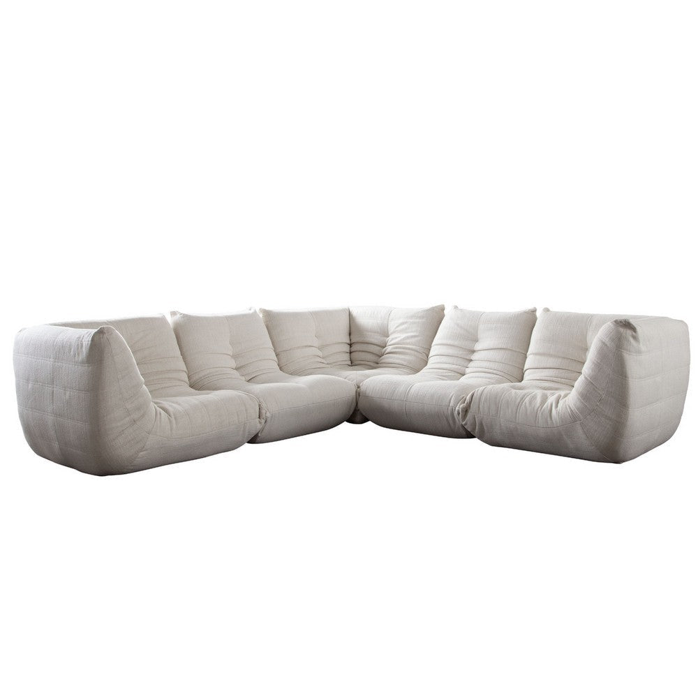 Ezee 5pc Modular L Shaped Sofa | Low Profile Floor Seating Cream Pleated Polyester BM338638