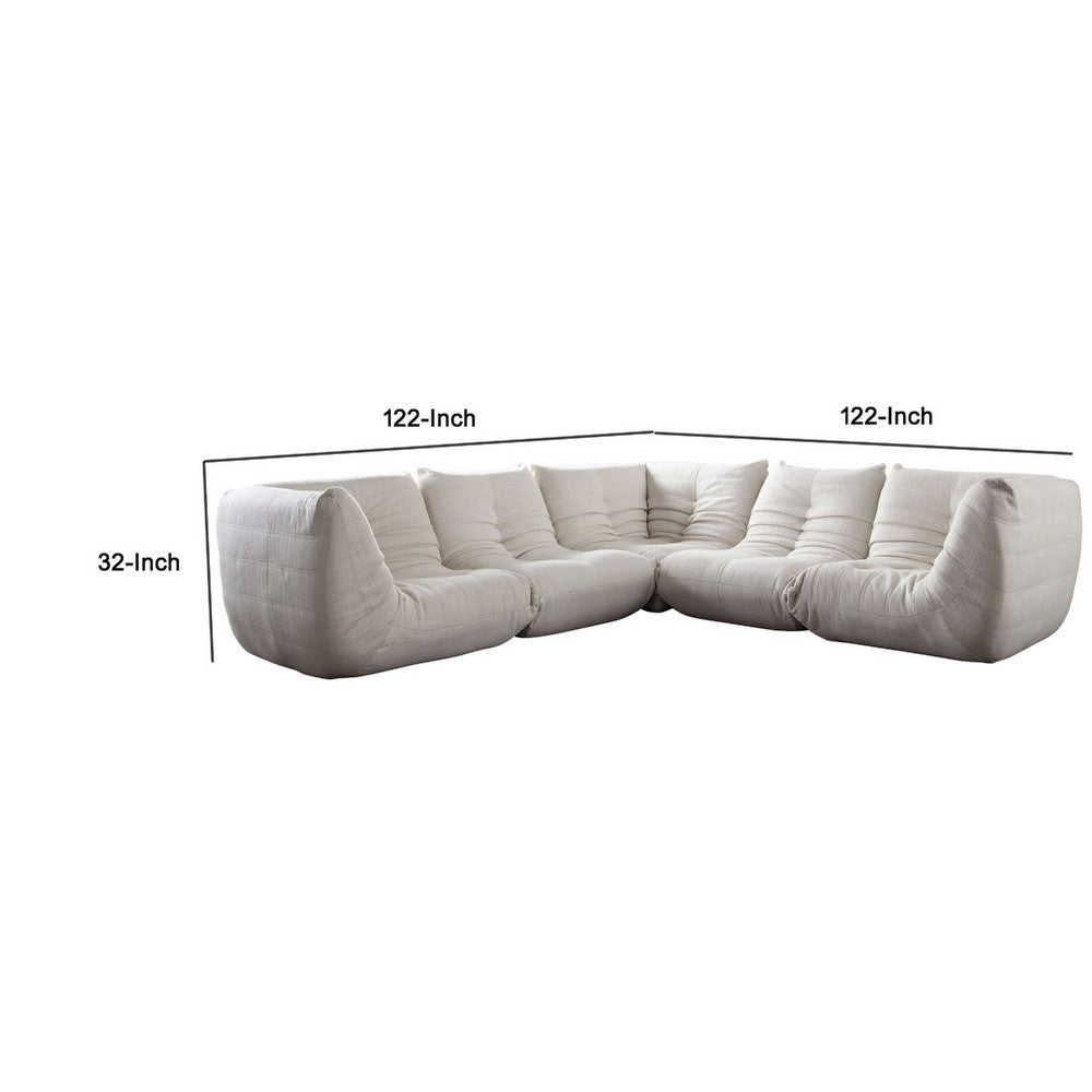 Ezee 5pc Modular L Shaped Sofa | Low Profile Floor Seating Cream Pleated Polyester BM338638