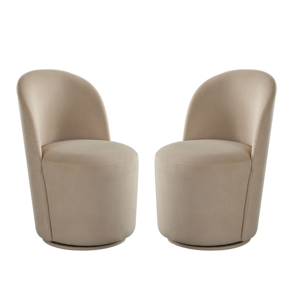 Accent Swivel Dining Chairs | Set of 2 | Camel Brown Velvet | Contoured Back BM338641