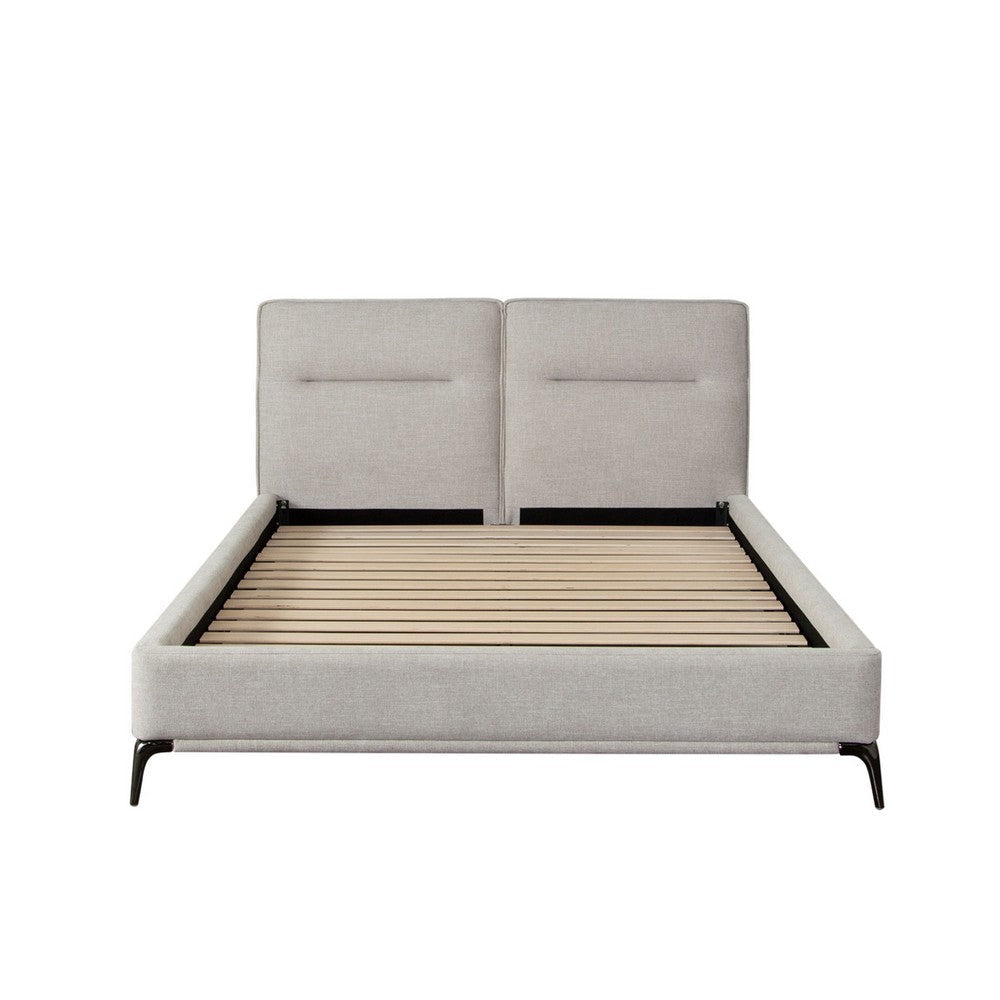 Lomp Low Queen Bed | Padded Tufted Mist Sand Brown Polyester Upholstery BM338642