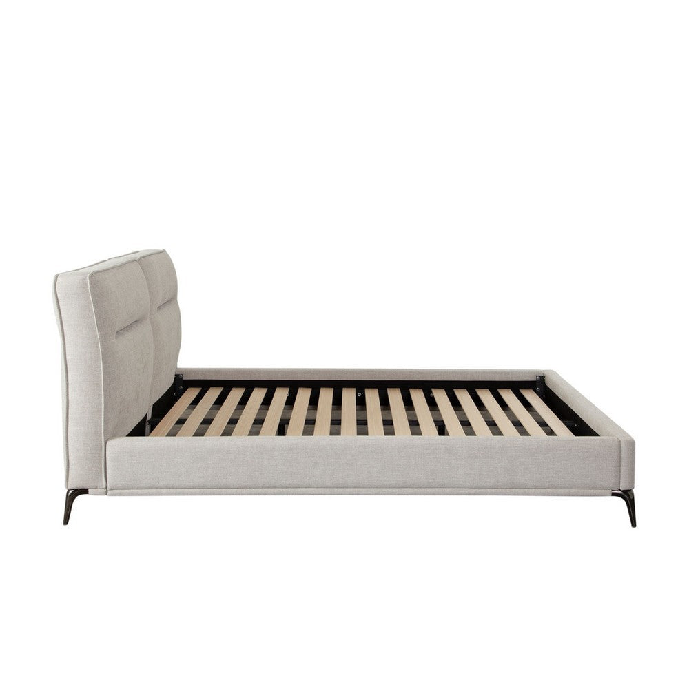 Lomp Low Queen Bed | Padded Tufted Mist Sand Brown Polyester Upholstery BM338642