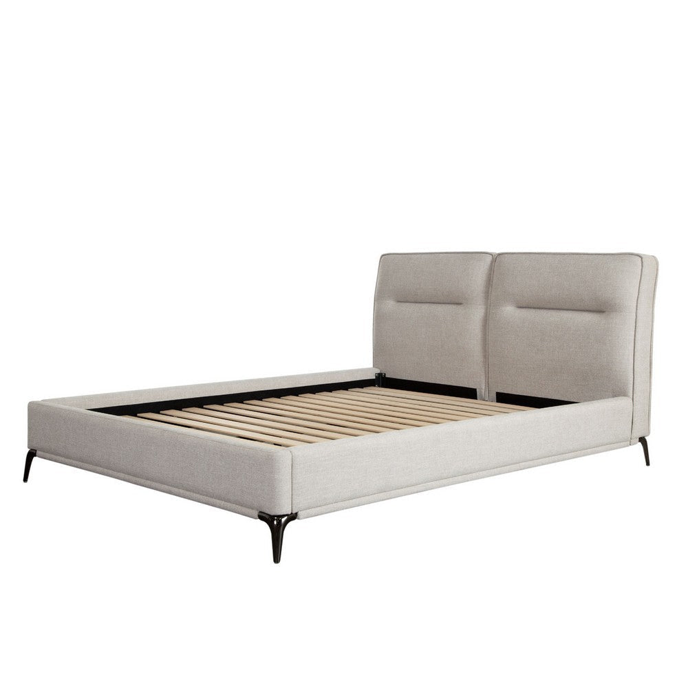 Lomp Low Queen Bed | Padded Tufted Mist Sand Brown Polyester Upholstery BM338642