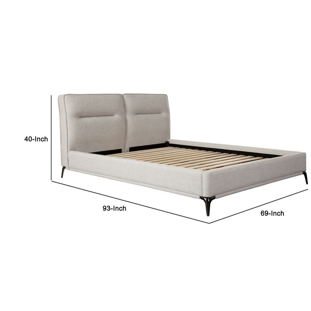 Lomp Low Queen Bed | Padded Tufted Mist Sand Brown Polyester Upholstery BM338642