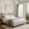 Lomp Low Queen Bed | Padded Tufted Mist Sand Brown Polyester Upholstery