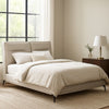 Lomp Low King Bed | Padded Tufted Mist Sand Brown Polyester Upholstery
