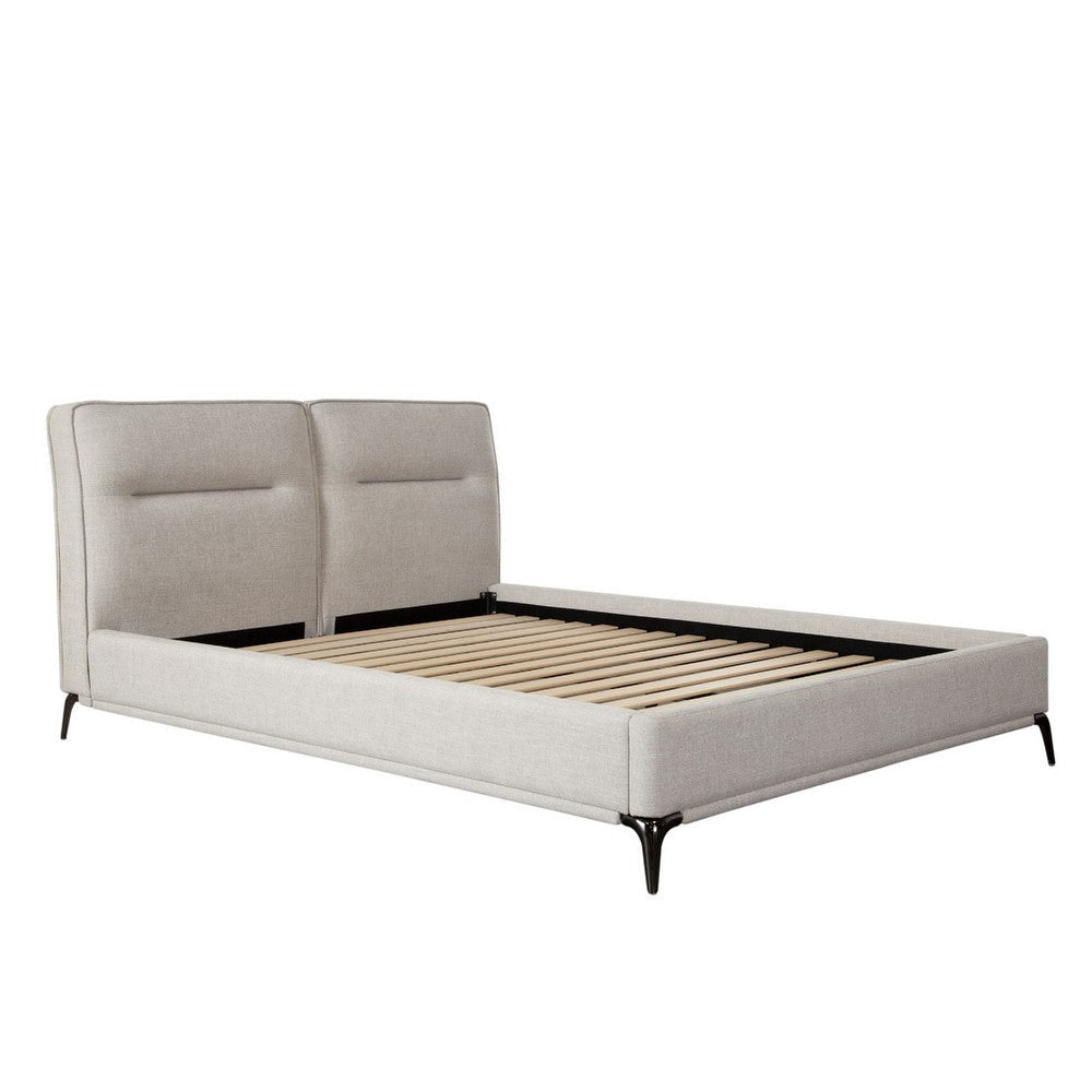 Lomp Low King Bed | Padded Tufted Mist Sand Brown Polyester Upholstery BM338643