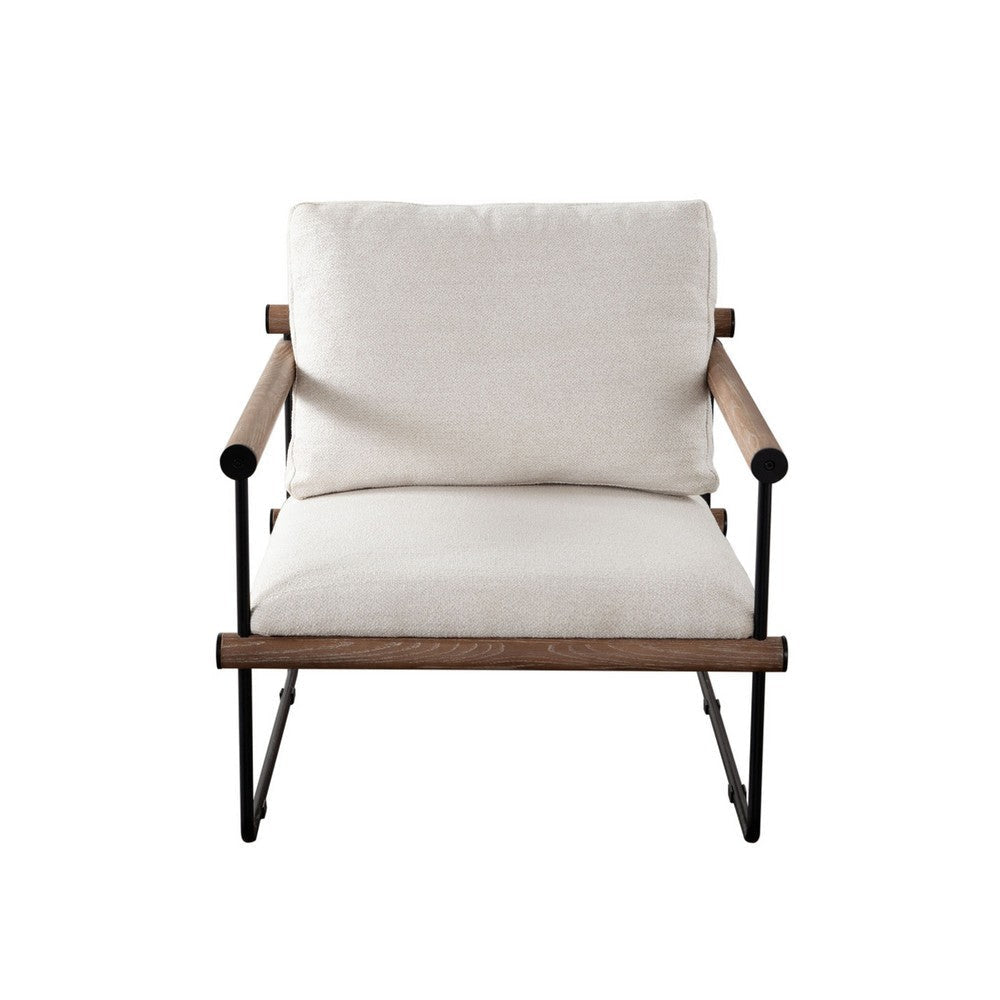 Accent Armchair | Brown Solid Wood Armrests | 31’’ | Cream Fabric Seat BM338644
