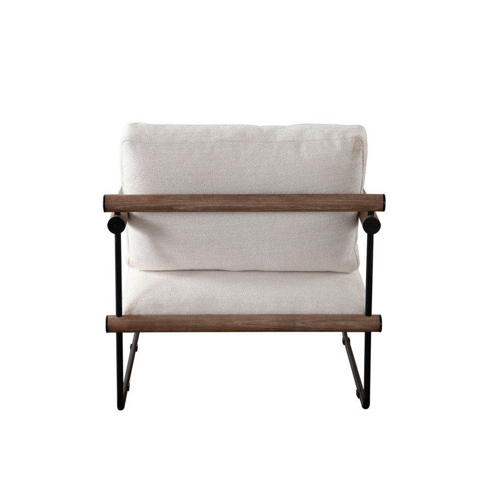 Accent Armchair | Brown Solid Wood Armrests | 31’’ | Cream Fabric Seat BM338644