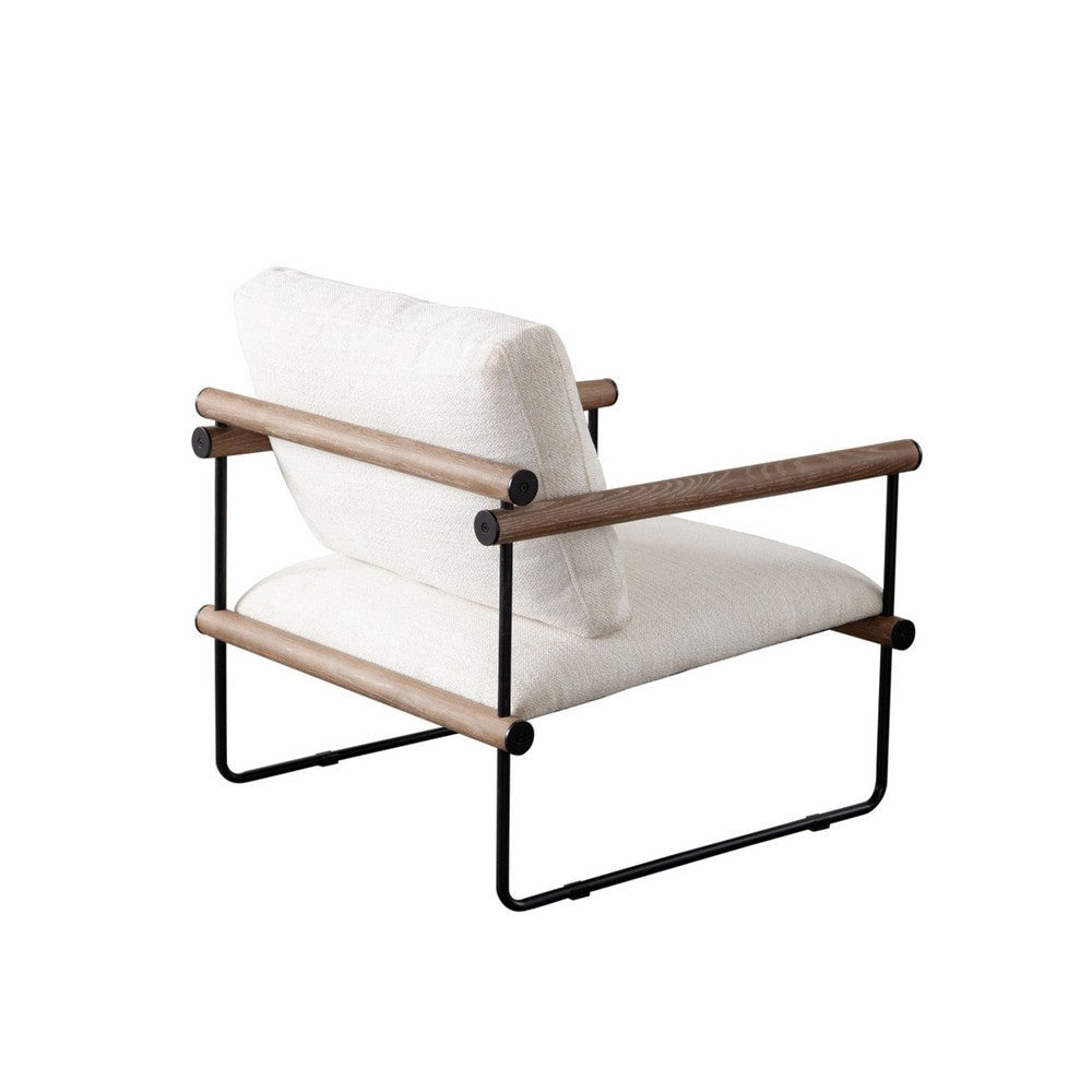 Accent Armchair | Brown Solid Wood Armrests | 31’’ | Cream Fabric Seat BM338644