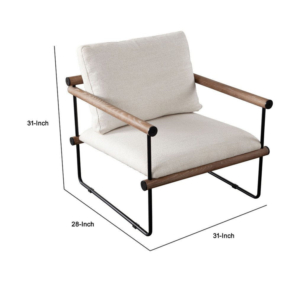 Accent Armchair | Brown Solid Wood Armrests | 31’’ | Cream Fabric Seat BM338644