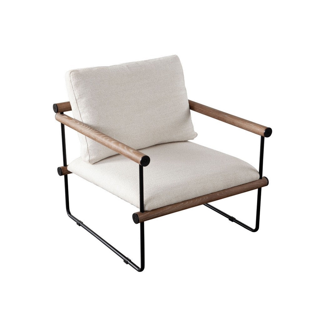 Accent Armchair | Brown Solid Wood Armrests | 31" | Cream Fabric Seat