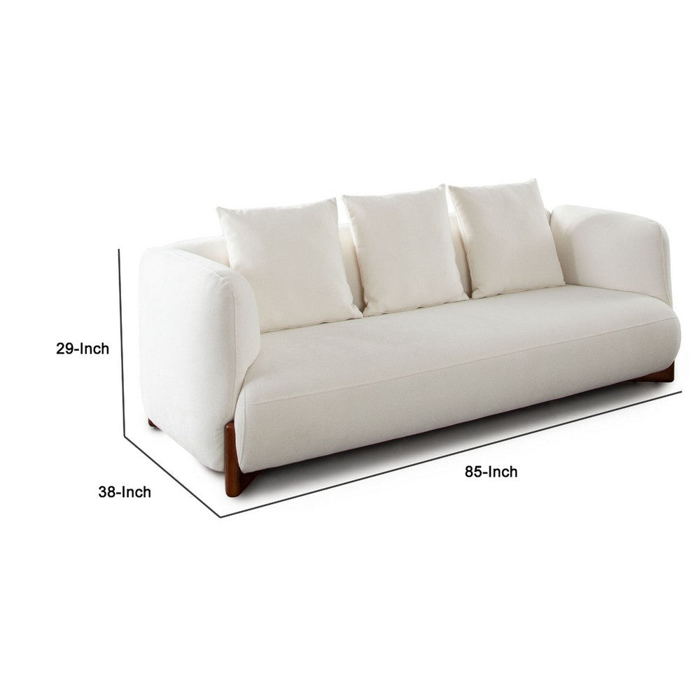 Kiol Sofa | 3 Accent Pillows | White Padded Polyester Seating | 88’’ BM338645