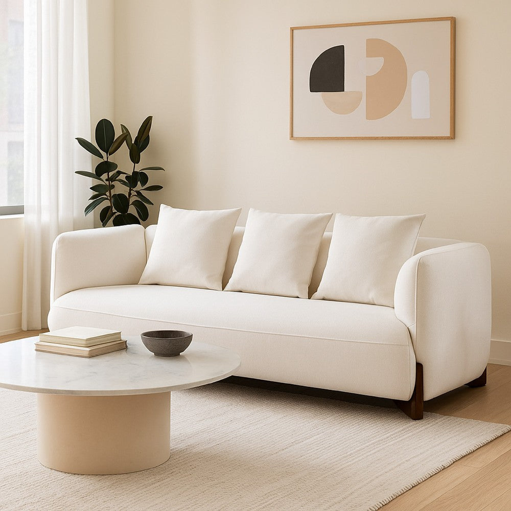 Kiol Sofa | 3 Accent Pillows | White Padded Polyester Seating | 88"