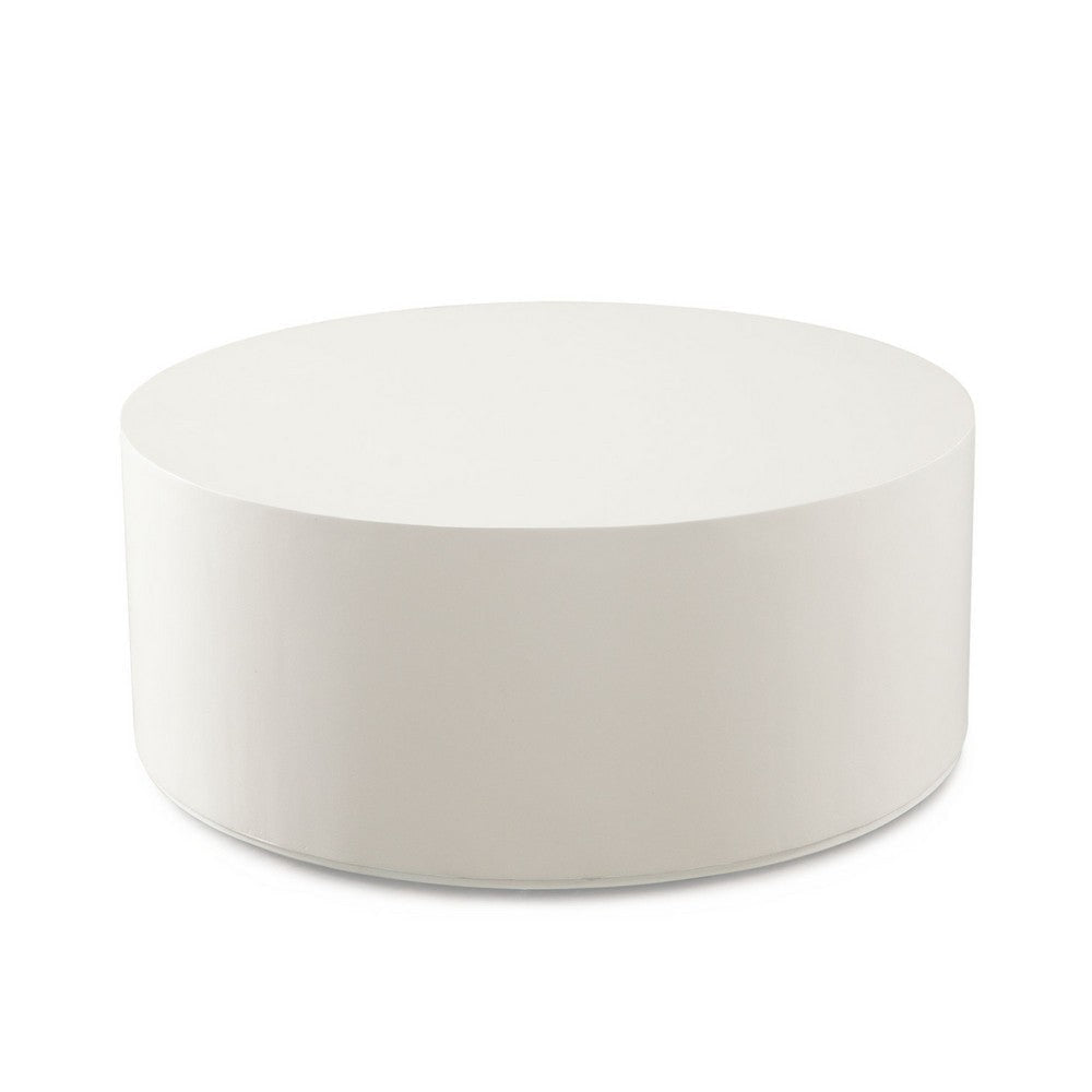 Viko Round Coffee Table | White Wood Faux Concrete Finish | 39’’ BM338647