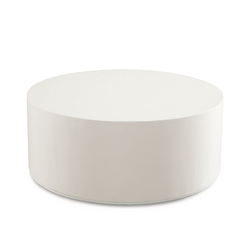 Viko Round Coffee Table | White Wood Faux Concrete Finish | 39’’ BM338647