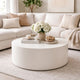 Viko Round Coffee Table | White Wood Faux Concrete Finish | 39"