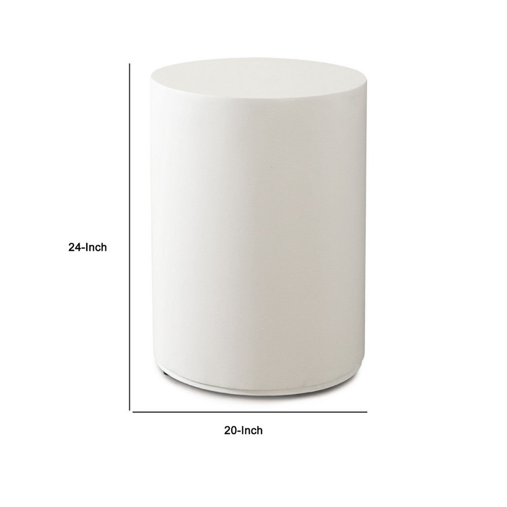 Viko Round Side End Table | White Wood Faux Concrete Finish | 20"