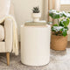 Viko Round Side End Table | White Wood Faux Concrete Finish | 20"