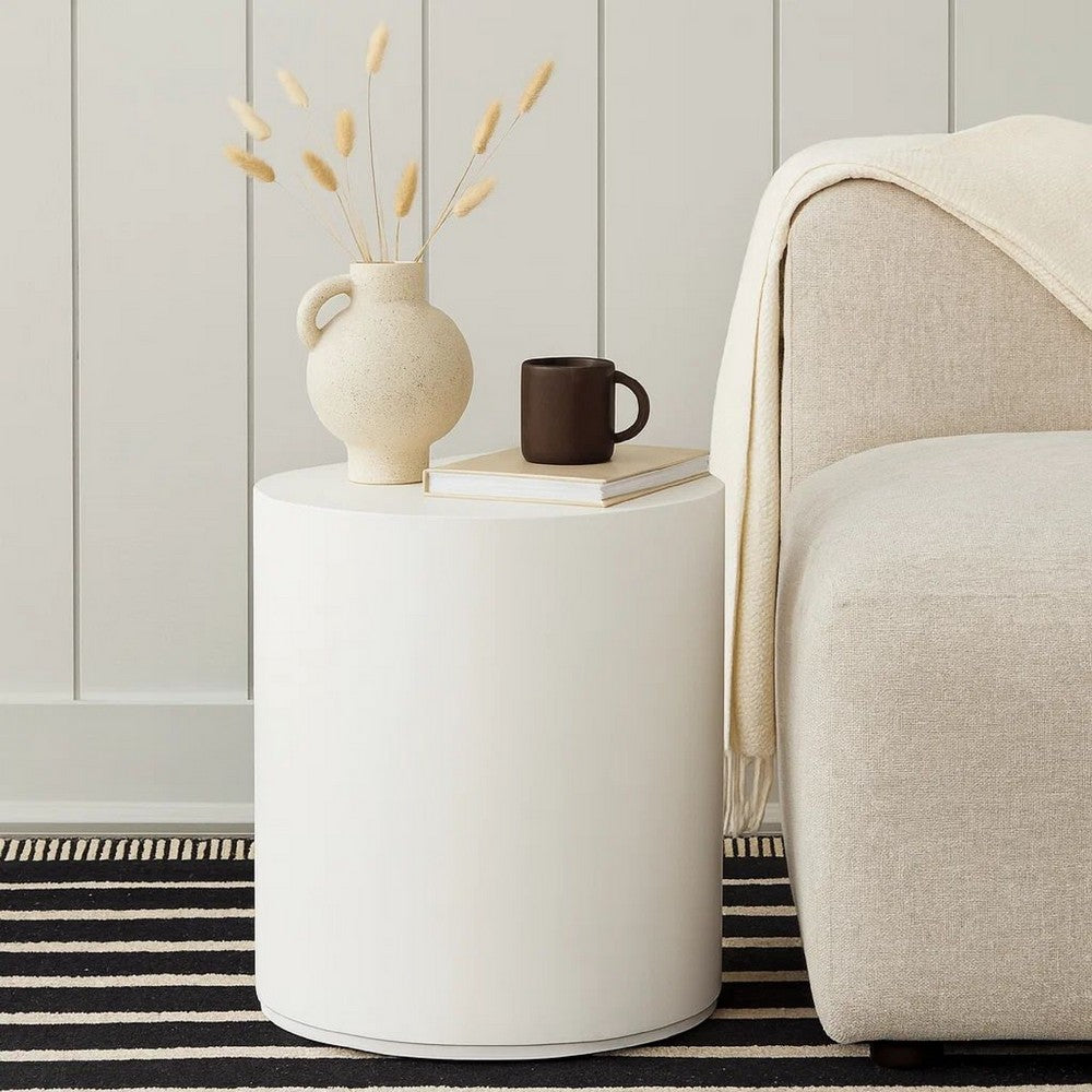 Viko Round Side End Table | White Wood Faux Concrete Finish | 20"