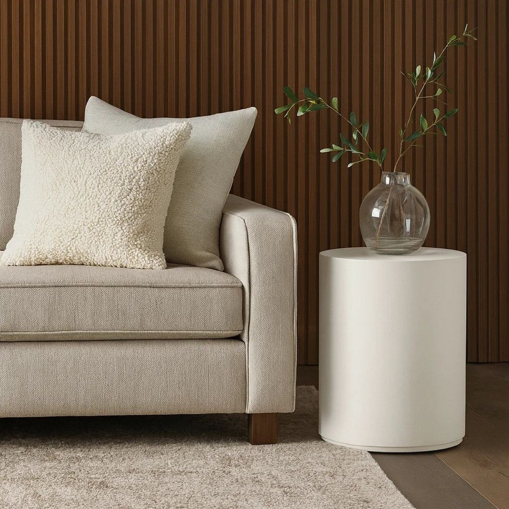 Viko Round Side End Table | White Wood Faux Concrete Finish | 20"