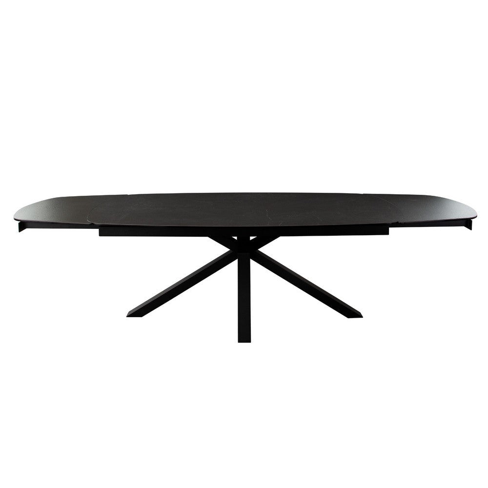Jole Dining Table | Extendable 70-118’’ Black Ceramic Glass Top | Metal Base BM338651
