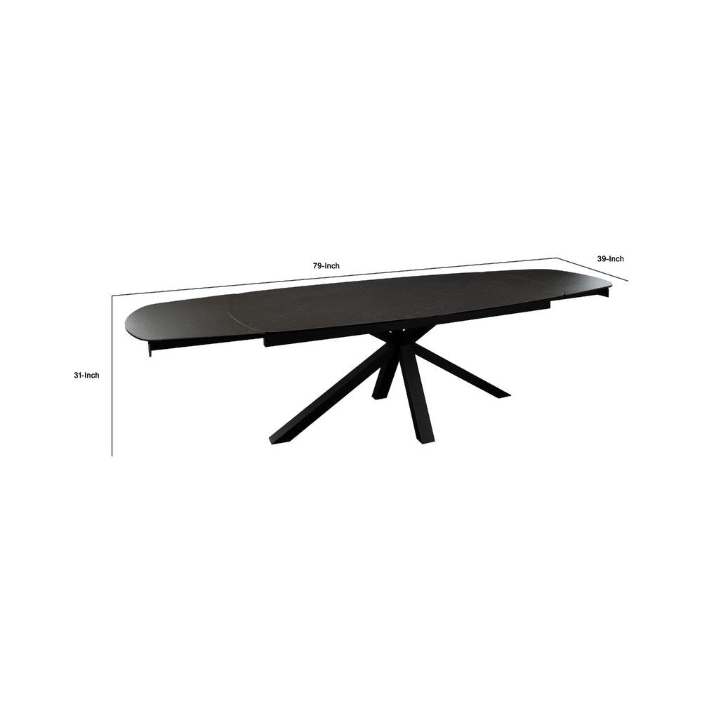 Jole Dining Table | Extendable 70-118’’ Black Ceramic Glass Top | Metal Base BM338651
