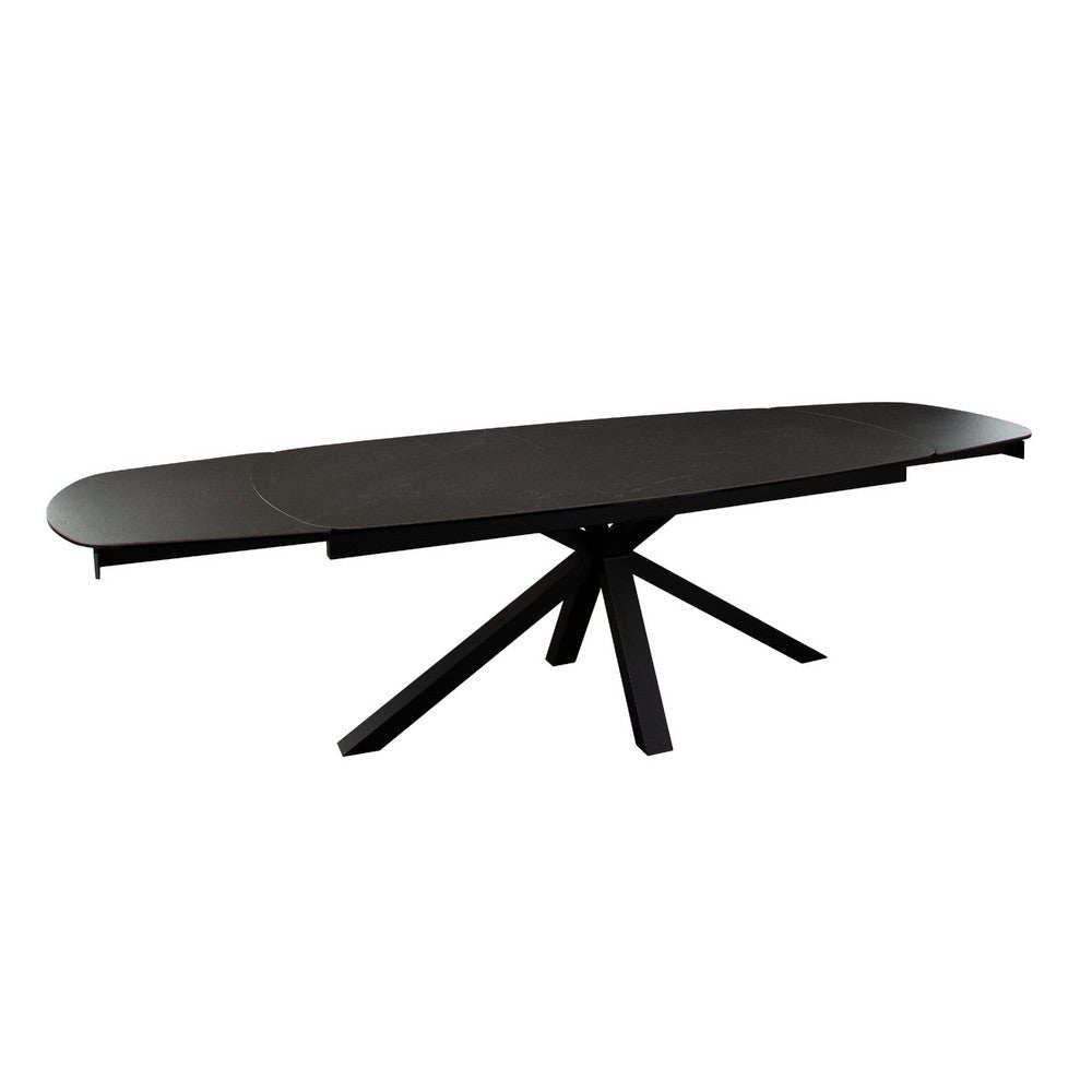 Jole Dining Table | Extendable 70-118" Black Ceramic Glass Top | Metal Base