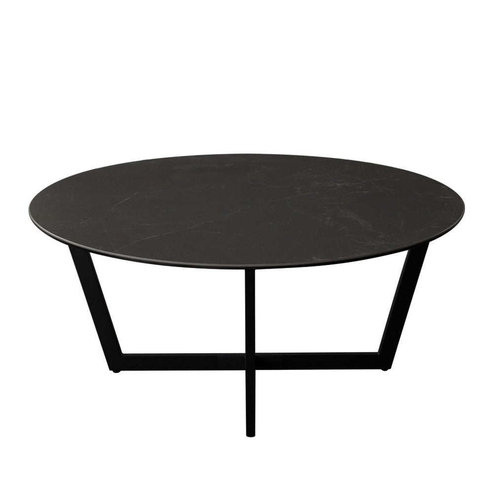 Jole Coffee Cocktail Table | 39’’ Black Ceramic Glass Top | Metal Base BM338652